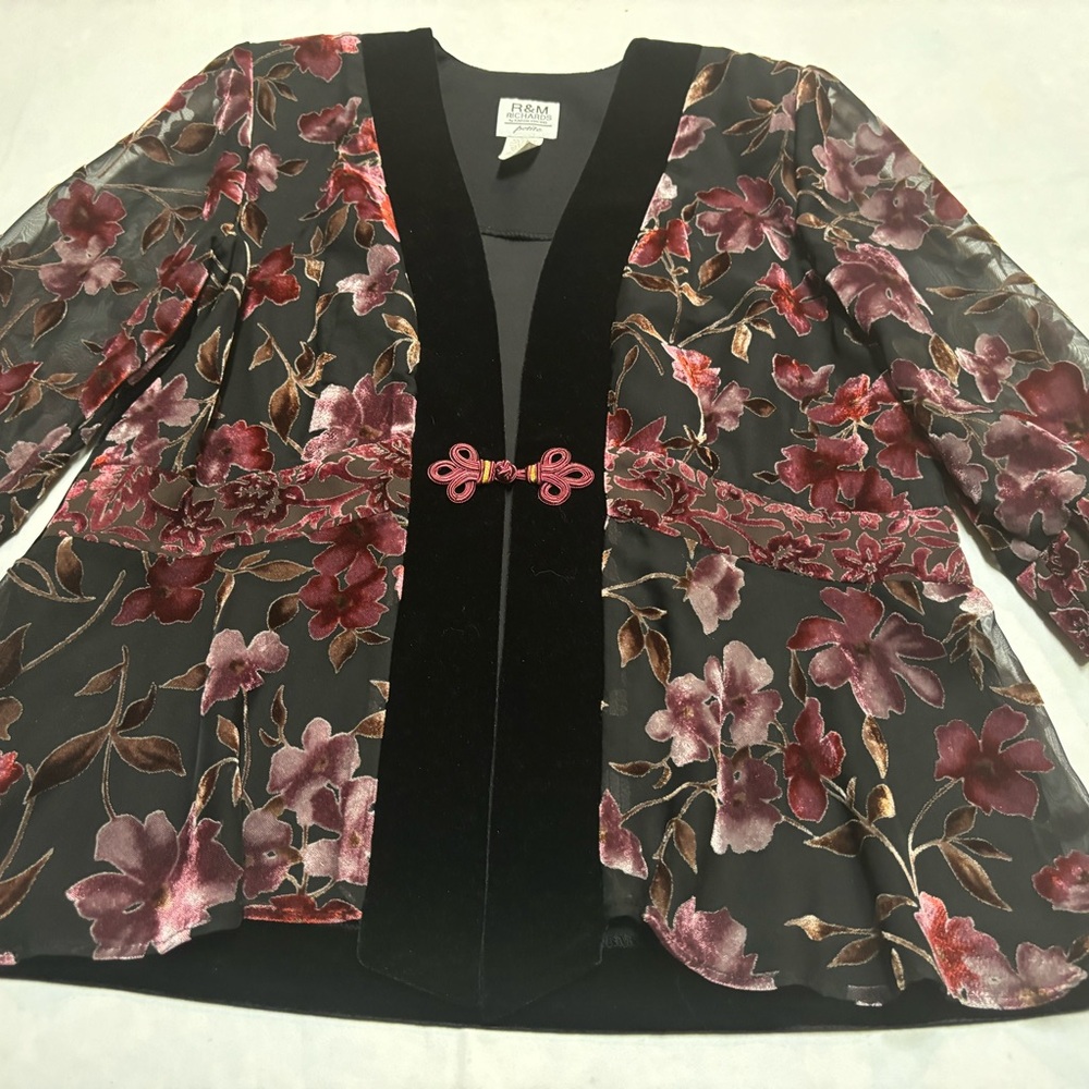 R&M Richards Black &‎ Floral Kimono Shirt Size 10P